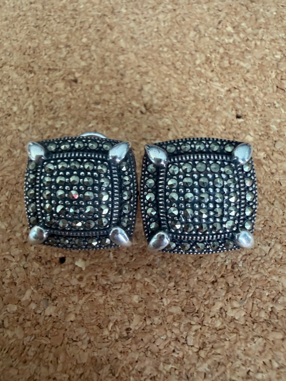 Marc by Marc Jacobs 925 Sterling Silver Marcasite Square Drop Earrings.